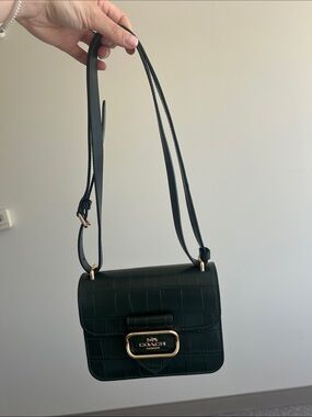 Coach Black Croc-Embossed Leather Crossbody with Gold Hardware
